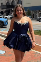 Load image into Gallery viewer, Sparkly Pink Beaded Short Corset Cocktail Dress with Flower