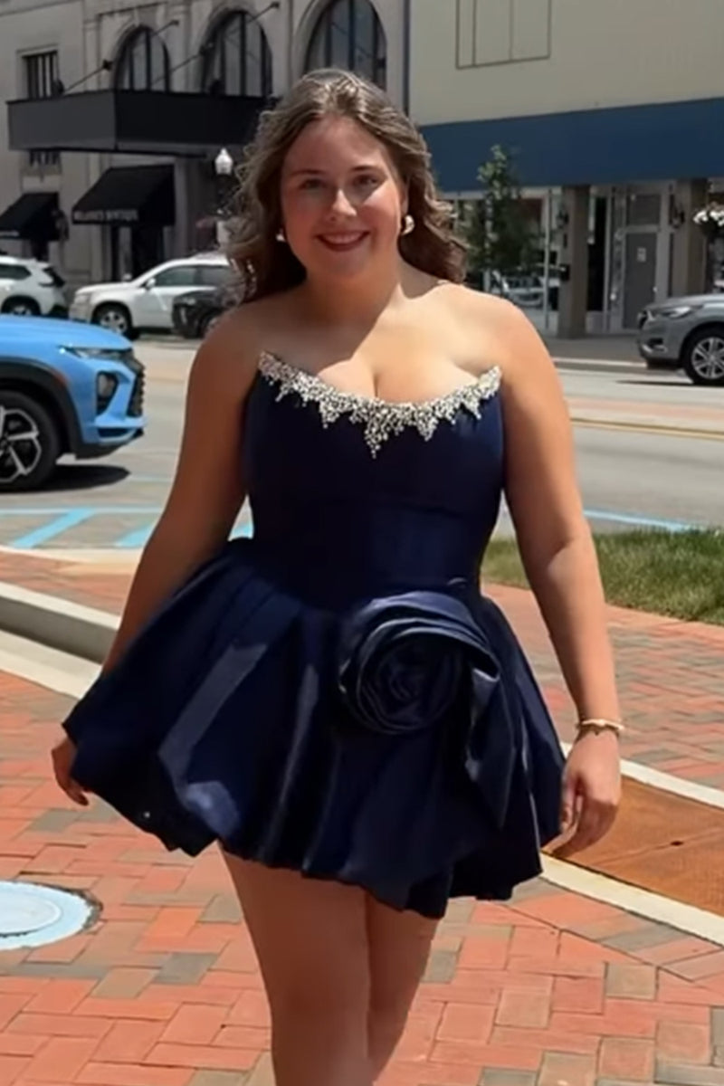 Load image into Gallery viewer, Sparkly Pink Beaded Short Corset Cocktail Dress with Flower