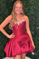 Load image into Gallery viewer, Sparkly Pink Beaded Short Corset Cocktail Dress with Flower