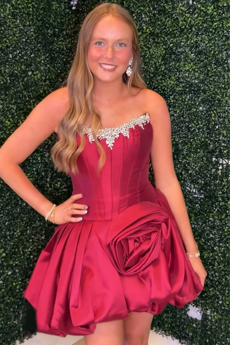Load image into Gallery viewer, Sparkly Pink Beaded Short Corset Cocktail Dress with Flower