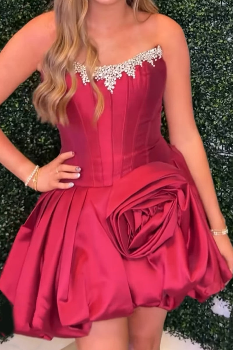 Load image into Gallery viewer, Sparkly Pink Beaded Short Corset Cocktail Dress with Flower