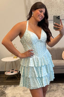 Load image into Gallery viewer, Yellow Sparkly Ruffled Tiered Corset Short Cocktail Dress