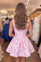Load image into Gallery viewer, Floral Blue Short Corset Cocktail Dress with Pearls