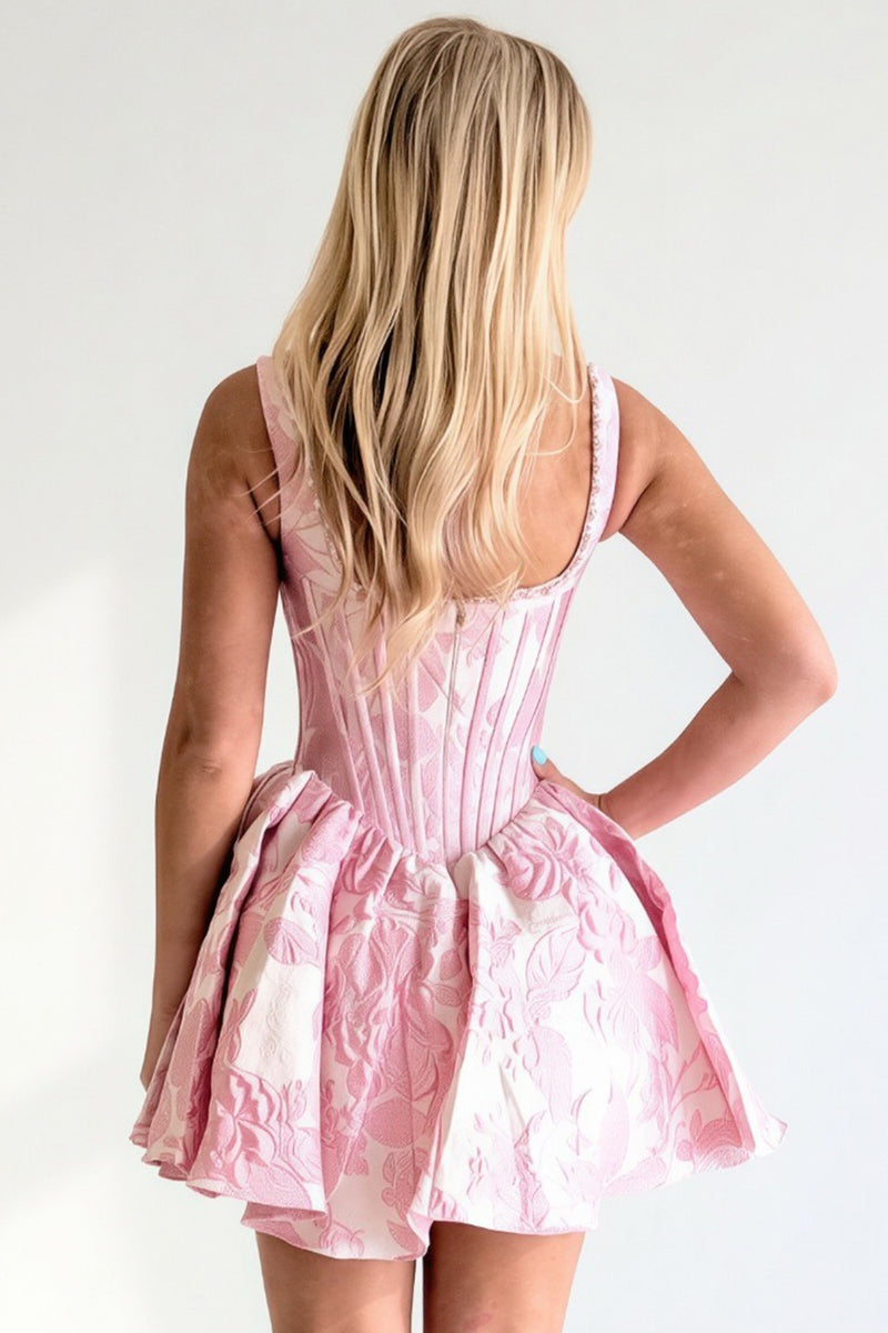 Load image into Gallery viewer, Floral Printed Blue Corset Short Cocktail Dress with Pearls