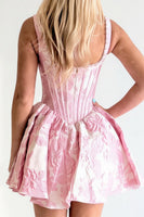 Load image into Gallery viewer, Floral Printed Blue Corset Short Cocktail Dress with Pearls