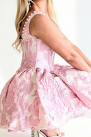 Load image into Gallery viewer, Floral Printed Blue Corset Short Cocktail Dress with Pearls