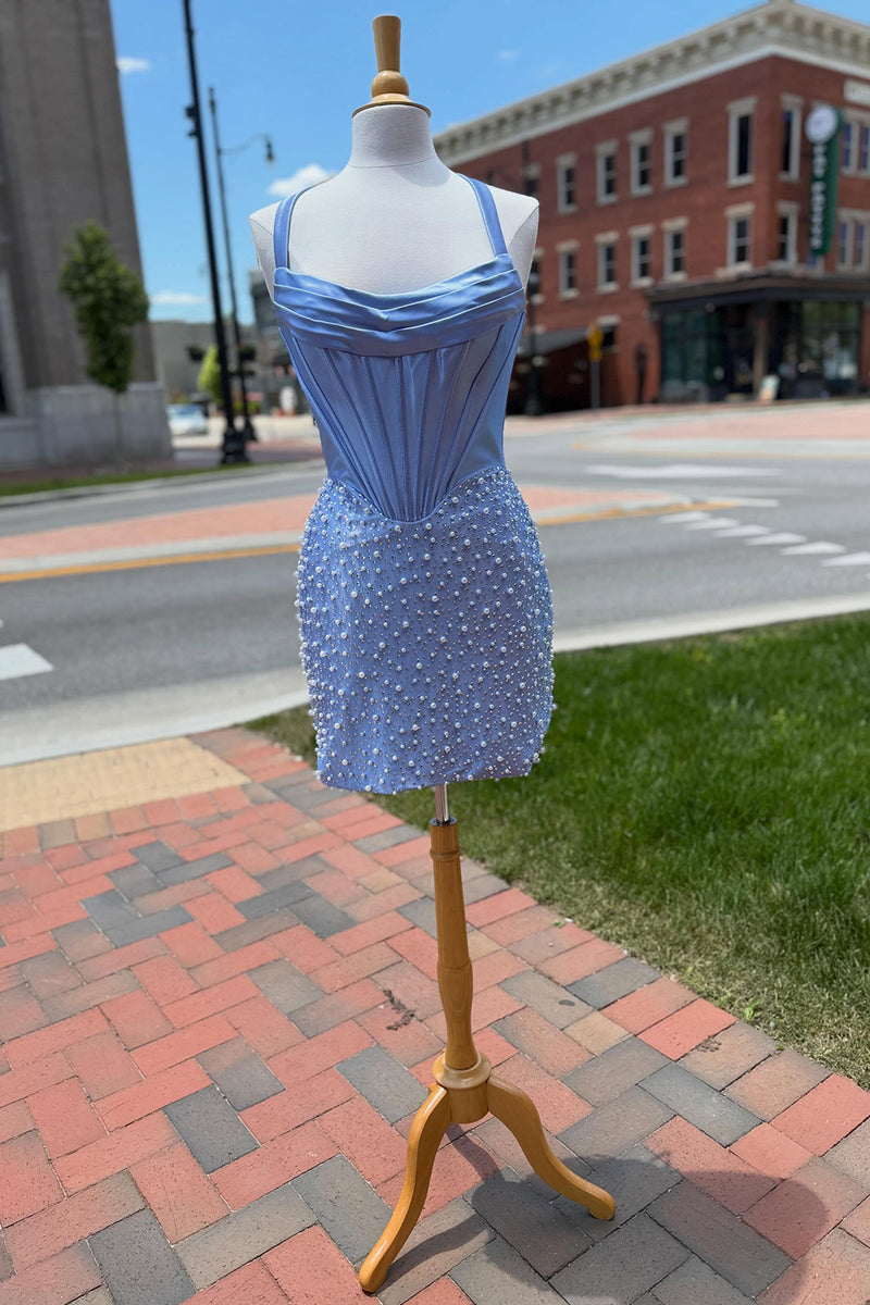 Load image into Gallery viewer, Sparkly Yellow Tight Short Corset Cocktail Dress with Pearls