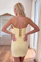 Load image into Gallery viewer, Sparkly Yellow Tight Short Corset Cocktail Dress with Pearls