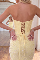 Load image into Gallery viewer, Sparkly Yellow Tight Short Corset Cocktail Dress with Pearls