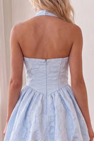 Load image into Gallery viewer, Floral Blue Halter A Line Short Cocktail Dress