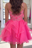 Load image into Gallery viewer, Sparkly Hot Pink Beaded A Line Short Cocktail Dress