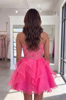 Load image into Gallery viewer, Sparkly Hot Pink Beaded A Line Short Cocktail Dress