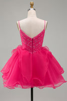 Load image into Gallery viewer, Sparkly Hot Pink Beaded A Line Short Cocktail Dress