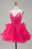 Load image into Gallery viewer, Sparkly Hot Pink Beaded A Line Short Cocktail Dress