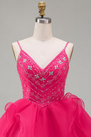 Load image into Gallery viewer, Sparkly Hot Pink Beaded A Line Short Cocktail Dress