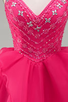 Load image into Gallery viewer, Sparkly Hot Pink Beaded A Line Short Cocktail Dress