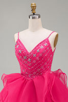 Load image into Gallery viewer, Sparkly Hot Pink Beaded A Line Short Cocktail Dress