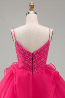 Load image into Gallery viewer, Sparkly Hot Pink Beaded A Line Short Cocktail Dress
