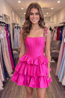 Load image into Gallery viewer, Fuchsia Corset A Line Beaded Short Cocktail Dress with Ruffles