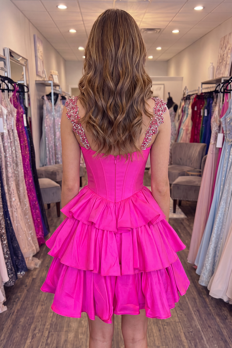 Load image into Gallery viewer, Fuchsia Corset A Line Beaded Short Cocktail Dress with Ruffles