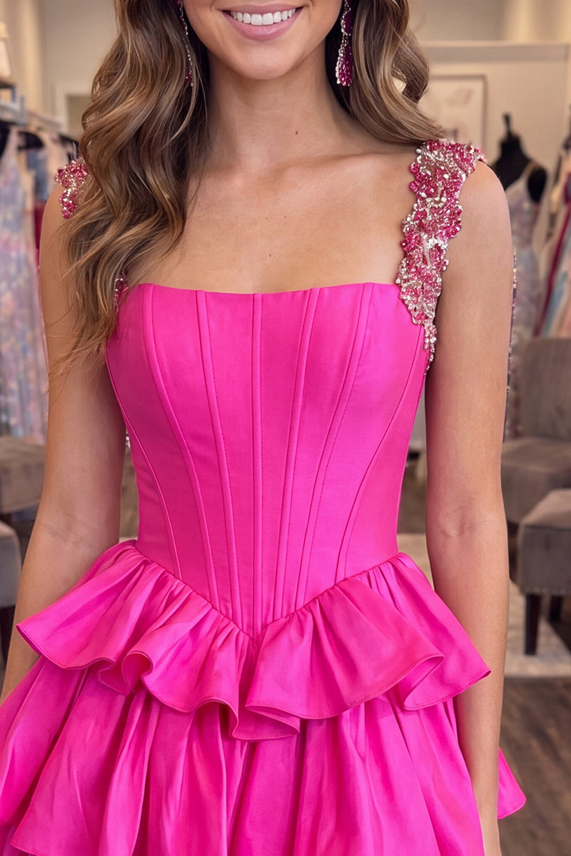 Load image into Gallery viewer, Fuchsia Corset A Line Beaded Short Cocktail Dress with Ruffles
