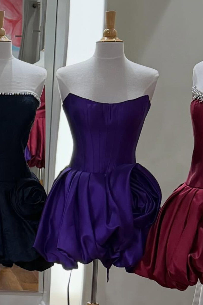 Load image into Gallery viewer, Blue Short Corset A Line Strapless Cocktail Dress with 3D Flower