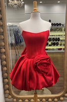 Load image into Gallery viewer, Blue Short Corset A Line Strapless Cocktail Dress with 3D Flower