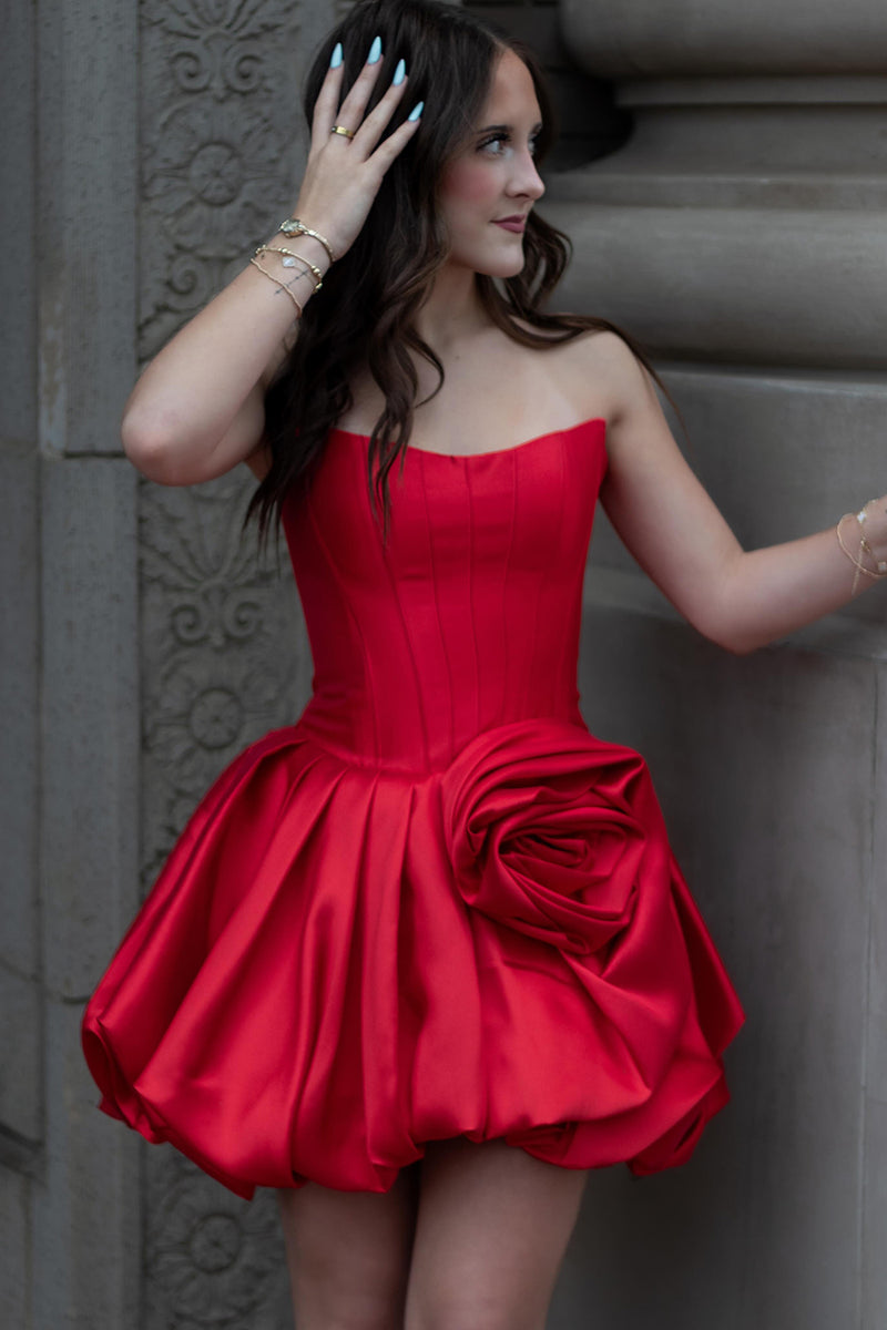 Load image into Gallery viewer, Blue Short Corset A Line Strapless Cocktail Dress with 3D Flower