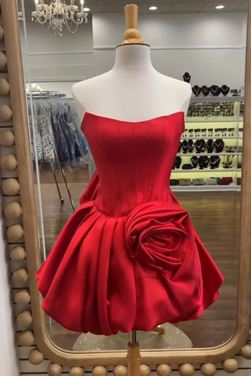 Load image into Gallery viewer, Blue Short Corset A Line Strapless Cocktail Dress with 3D Flower
