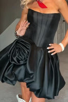 Load image into Gallery viewer, Blue Short Corset A Line Strapless Cocktail Dress with 3D Flower