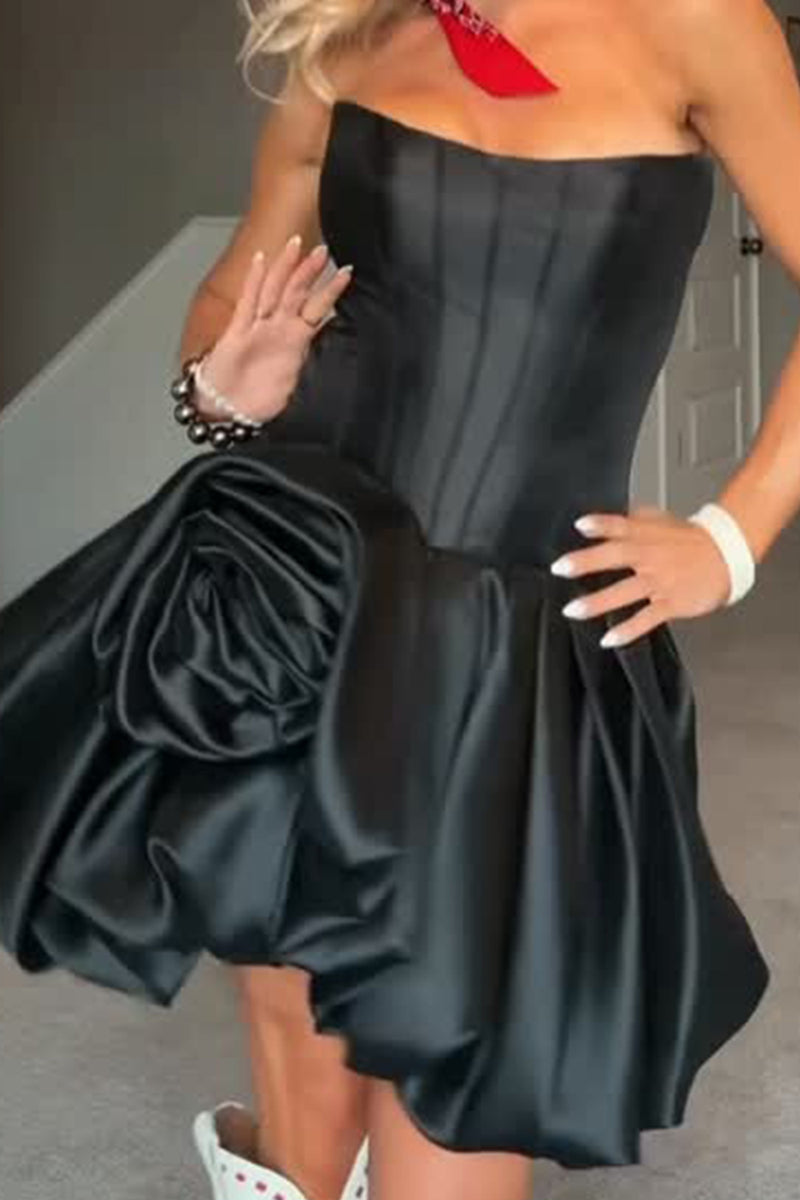 Load image into Gallery viewer, Blue Short Corset A Line Strapless Cocktail Dress with 3D Flower