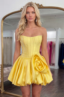Load image into Gallery viewer, Blue Short Corset A Line Strapless Cocktail Dress with 3D Flower
