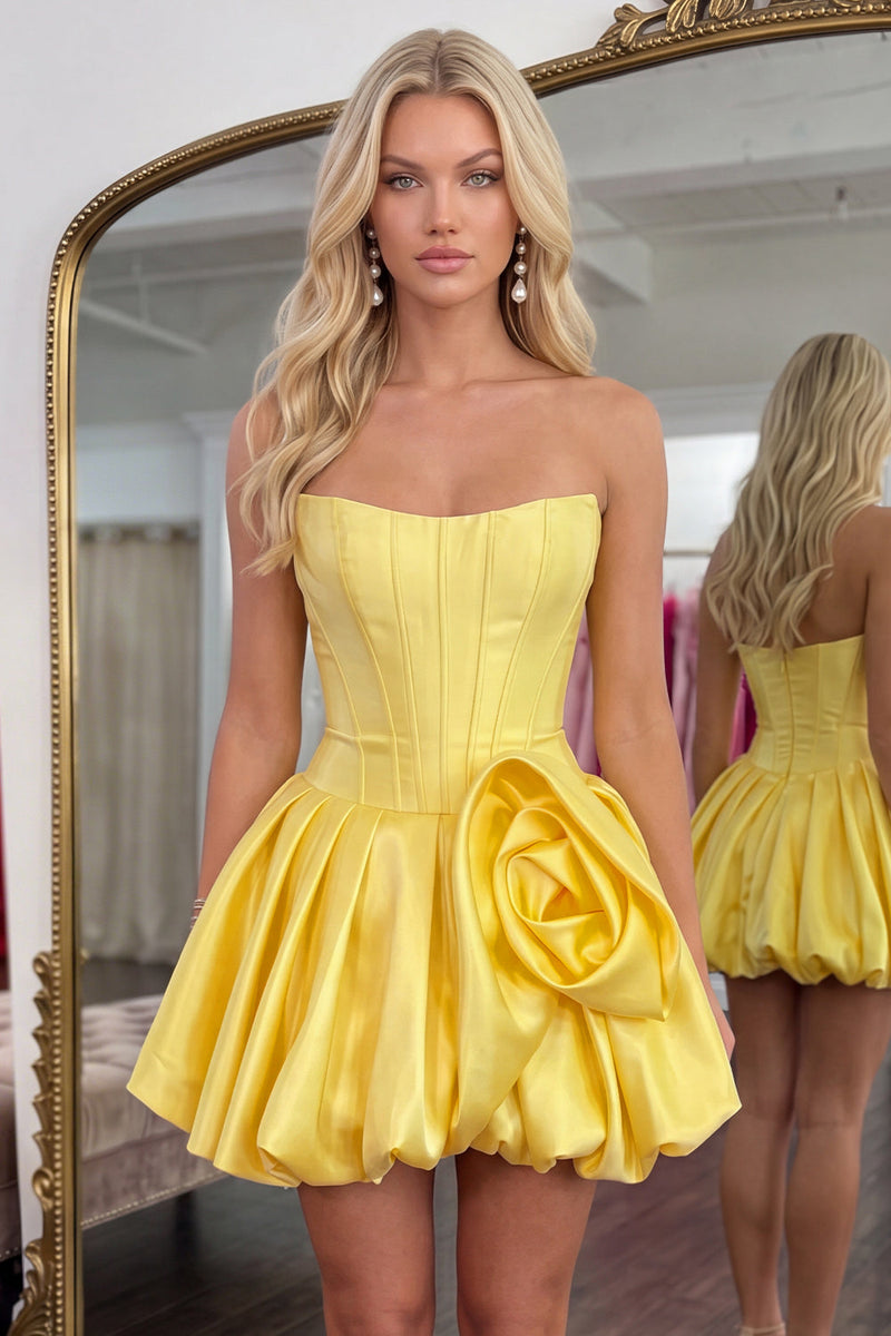 Load image into Gallery viewer, Blue Short Corset A Line Strapless Cocktail Dress with 3D Flower