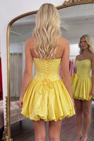 Load image into Gallery viewer, Blue Short Corset A Line Strapless Cocktail Dress with 3D Flower