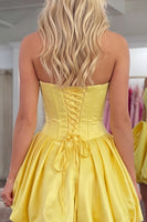 Load image into Gallery viewer, Blue Short Corset A Line Strapless Cocktail Dress with 3D Flower