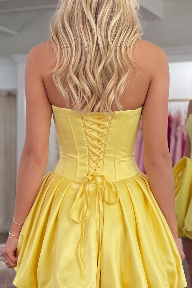 Load image into Gallery viewer, Blue Short Corset A Line Strapless Cocktail Dress with 3D Flower