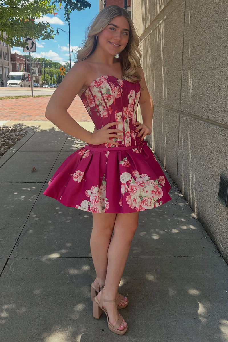 Load image into Gallery viewer, Yellow Corset Floral Strapless A Line Short Cocktail Dress
