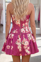 Load image into Gallery viewer, Dark Purple Floral Corset A Line Strapless Short Cocktail Dress