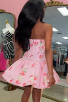 Load image into Gallery viewer, Dark Purple Floral Corset A Line Strapless Short Cocktail Dress