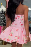 Load image into Gallery viewer, Dark Purple Floral Corset A Line Strapless Short Cocktail Dress
