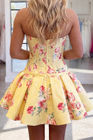 Load image into Gallery viewer, Dark Purple Floral Corset A Line Strapless Short Cocktail Dress
