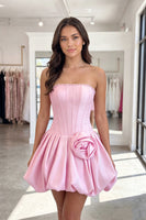 Load image into Gallery viewer, Fuchsia Short A Line Corset Strapless Cocktail Dress with Pearls