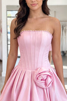 Load image into Gallery viewer, Fuchsia Short A Line Corset Strapless Cocktail Dress with Pearls