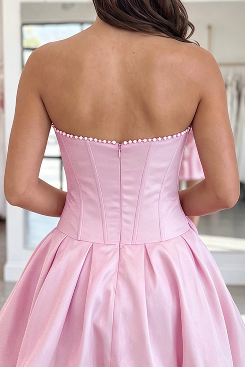 Load image into Gallery viewer, Fuchsia Short A Line Corset Strapless Cocktail Dress with Pearls
