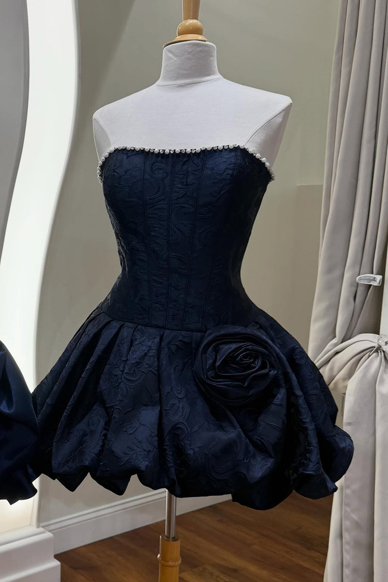 Load image into Gallery viewer, Fuchsia Short A Line Corset Strapless Cocktail Dress with Pearls