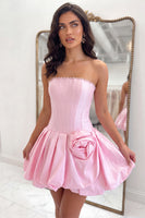 Load image into Gallery viewer, Navy Strapless Corset Beaded A Line Short Cocktail Dress with 3D Flower