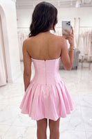 Load image into Gallery viewer, Navy Strapless Corset Beaded A Line Short Cocktail Dress with 3D Flower