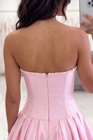 Load image into Gallery viewer, Navy Strapless Corset Beaded A Line Short Cocktail Dress with 3D Flower