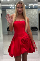 Load image into Gallery viewer, Fuchsia Short A Line Corset Strapless Cocktail Dress with Pearls