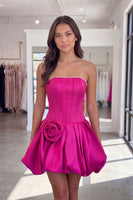 Load image into Gallery viewer, Fuchsia Short A Line Corset Strapless Cocktail Dress with Pearls